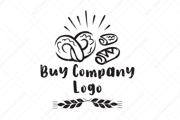 Abstract Consisting of Bagels and Baguette Beneath it Grains of Wheat Logo